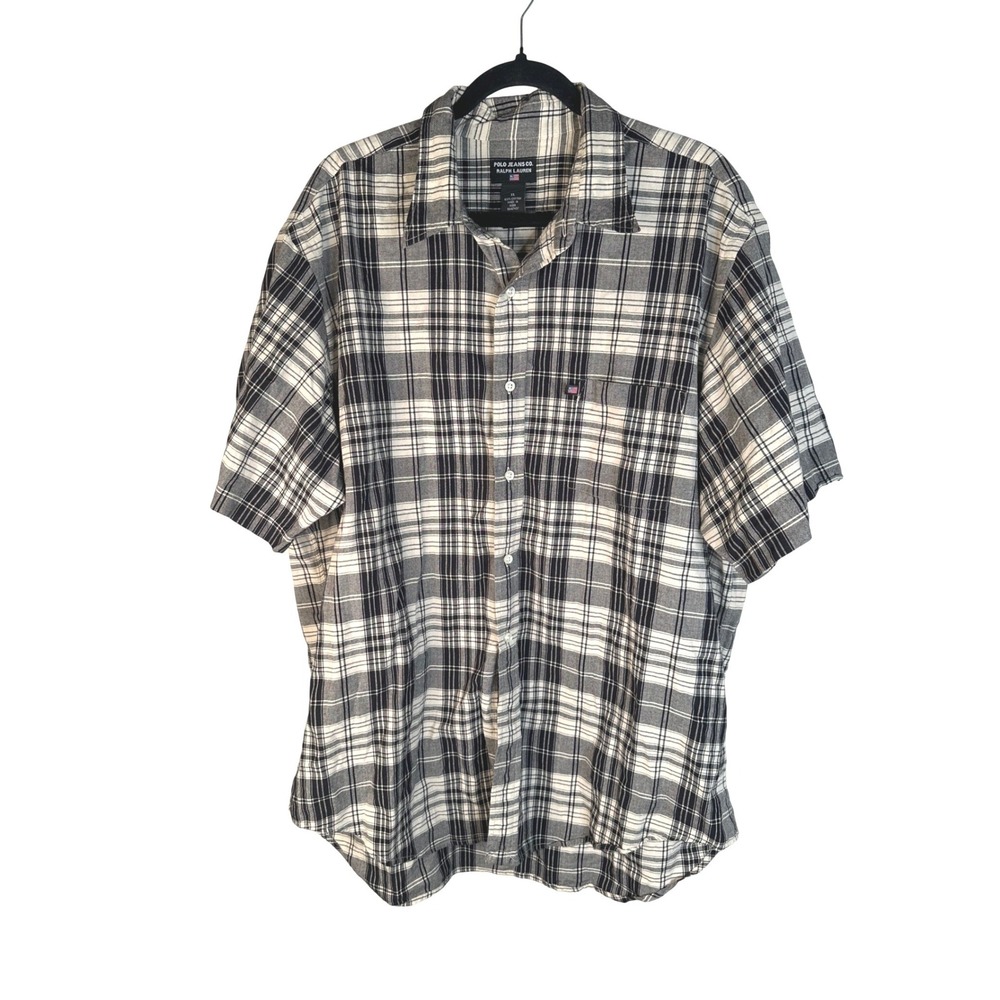 Polo Ralph Lauren Men's Black White Plaid Short Sleeve Shirt Size XL